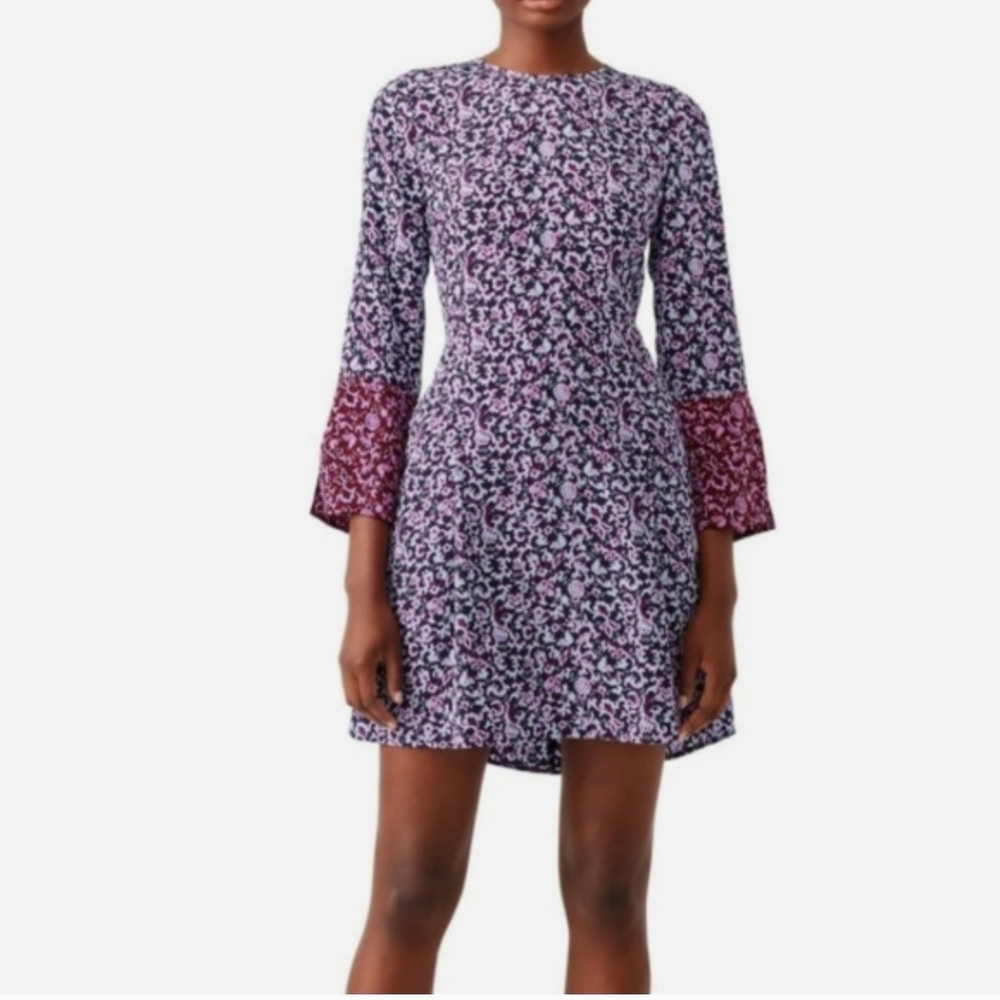 Derek Lam 10 Crosby Rocco 100% Silk Floral Print Bell Sleeve Mini Dress Women 2